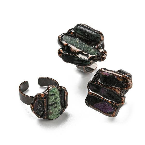 Irregular Rectangle Natural Ruby in Zoisite Open Cuff Rings