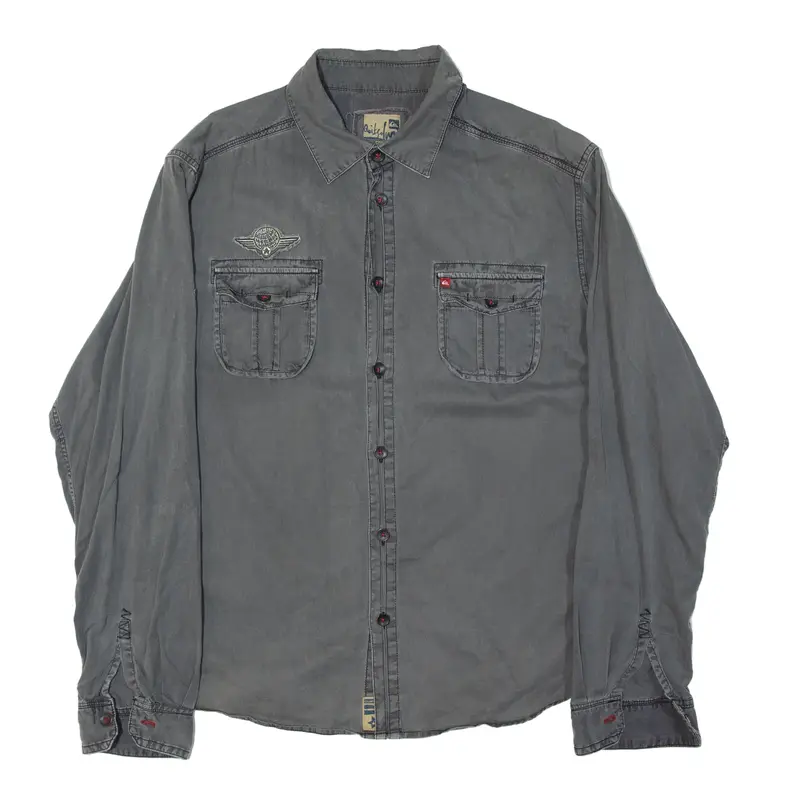 QUIKSILVER Plain Shirt Grey Long Sleeve Mens XL