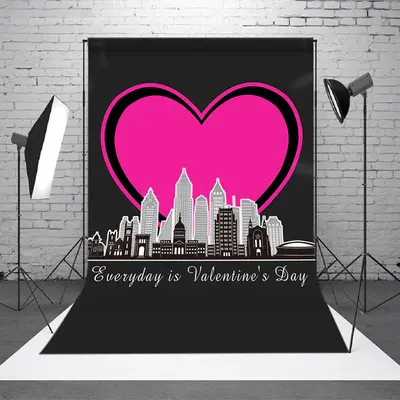 Pink Heart City Buildings Valentines Day Backdrop - Aperturee