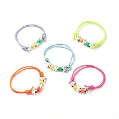 Flower & Column Beaded Cord Bracelet