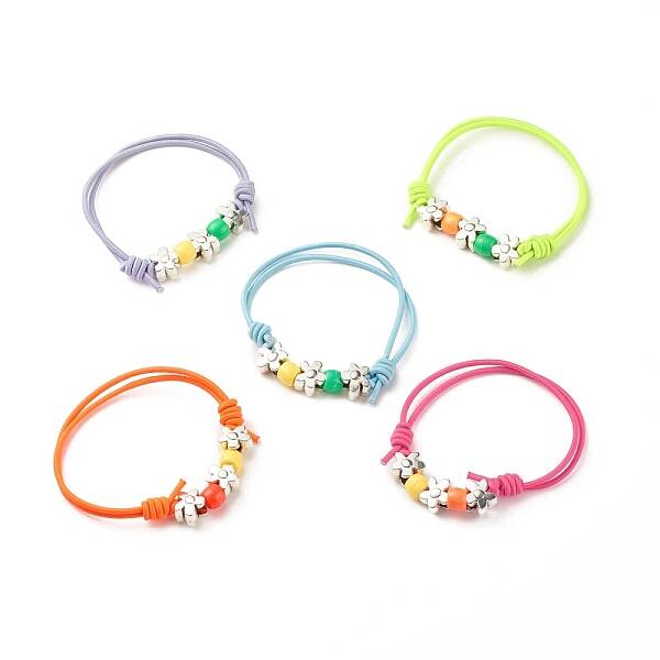 Flower & Column Beaded Cord Bracelet