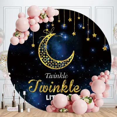 Aperturee Gold Glitter Moon And Star Round Baby Shower Backdrop