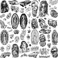 6 Sheets Large Chicano Temporary Tattoos For Men Women Adult,Chicana Guadalupe Gangster Fake Tattoos Prisoner Day of the Dead...