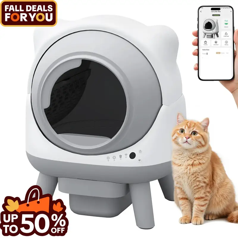 Warcat Self Cleaning Litter Box Large Capacity Automatic Litter Box with App Control via 2.4G Wifi, Safety Sensors for Cats L...