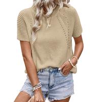 Dokotoo Women's Tops Dressy Casual Summer Crewneck Short Sleeve Sweaters Knit Solid Trendy Hollow Out Shirts Blouses