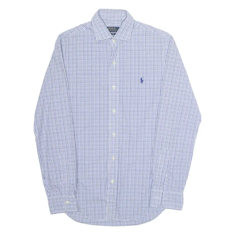 POLO RALPH LAUREN Slim Fit Mens Shirt Blue Gingham Long Sleeve S