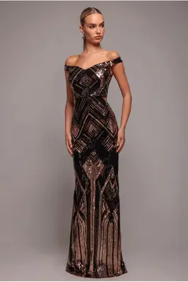 Goddiva Geometric Sequin Sleeveless Maxi - Black