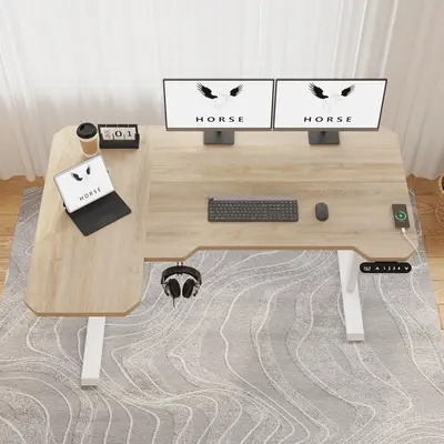 59-inch Suhapup L Shape Electric Height Adjustable Standing Desk  Ergonomic Home Office/Gaming/Computer Table  Adjustable Hei...
