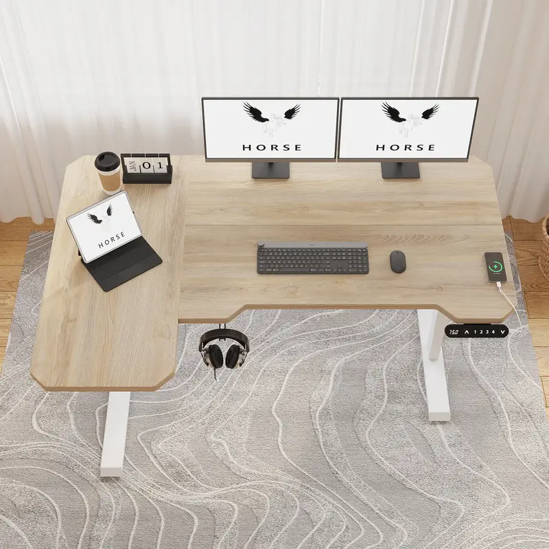 59-inch Suhapup L Shape Electric Height Adjustable Standing Desk  Ergonomic Home Office/Gaming/Computer Table  Adjustable Hei...