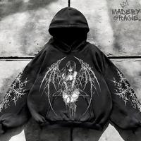 Gothic Y2k Anime Angel Cotton Hoodie, Angel Tee, Gothic Hoodie, Black Cotton Hoodie, 2k Clothing, Menswear Oversized Sweatshi...