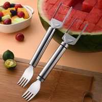 【2 Pack】Watermelon Fork Slicer Cutter Slicer Tool, 2-in-1 Stainless Steel Fruit Cutter, Dual Head Fruit Forks Slicer Knif...