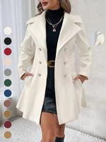 Women's Solid Double Button Pocket Longsleeves Overcoat, Chic Fitted Casual Long Sleeve Lapel Neck Outerwear for Fall & Winte...