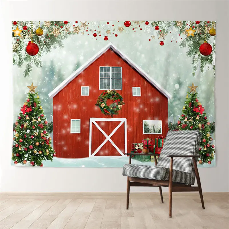 Aperturee Tree Bauble House Snowy Christmas Party Backdrop