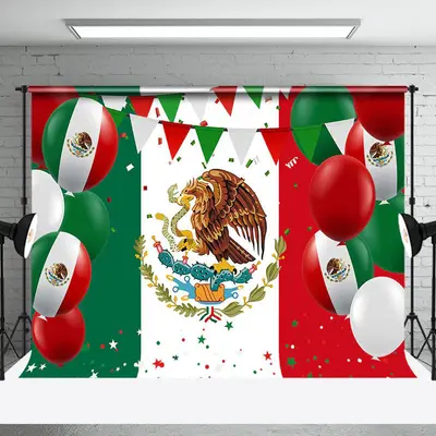Balloons Star Mexican Flag Independence Day Backdrop