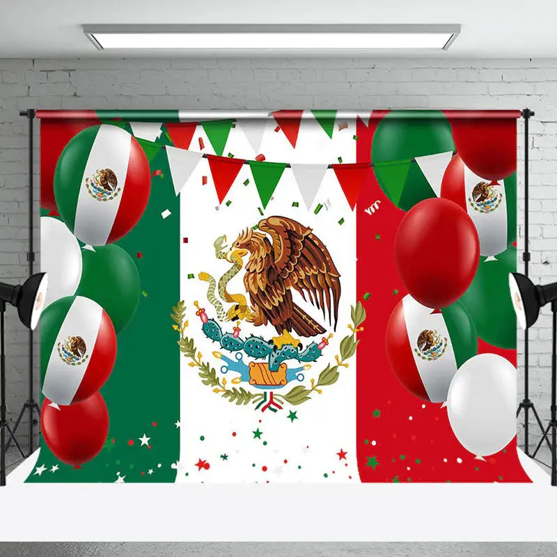 Balloons Star Mexican Flag Independence Day Backdrop