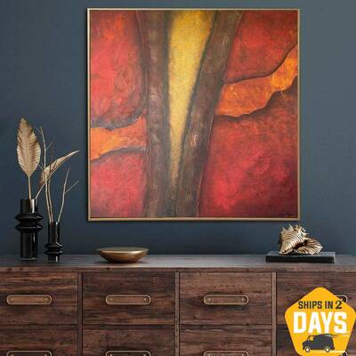 Extra Large Abstract Red Paintings On Canvas Original Textured Fine Art Hand Painted Oil Painting | RED ABSTRACTION 46"x...