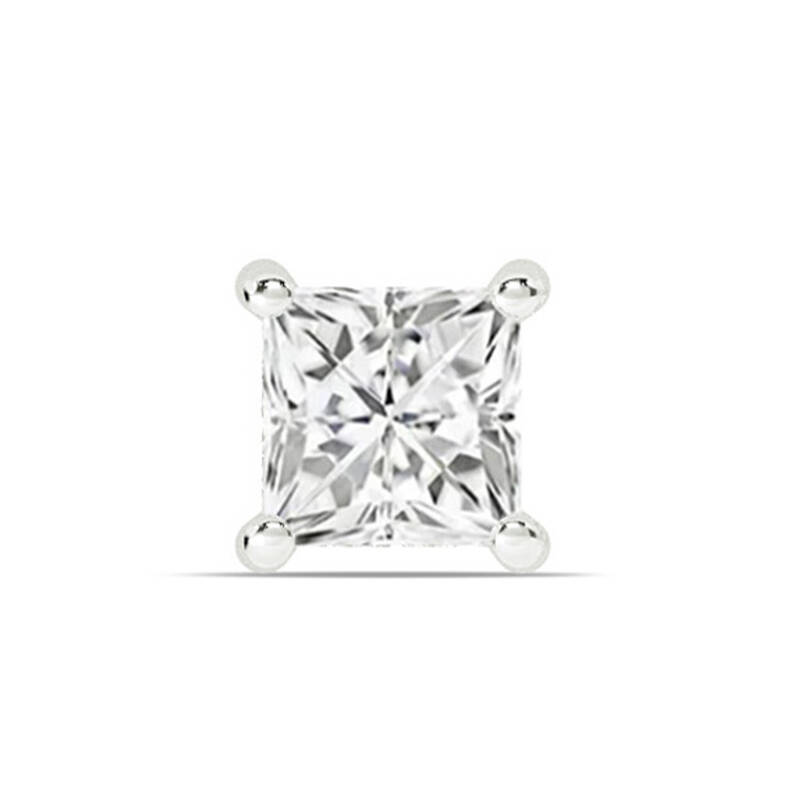 Certified Lab Grown Four Prong Princess Cut Single Diamond Stud Earring | 14K White Gold 3/4 ct. tw.