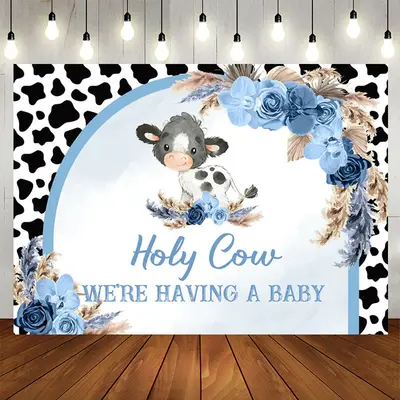 Aperturee Holy Cow Blue Floral Plume Door Baby Shower Backdrop