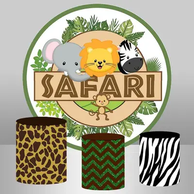 Aperturee Round Safari Green And White Themed Baby Shower Backdrop | Round Backdrop Fabric Cover | Round Party Backdrop | Rou...
