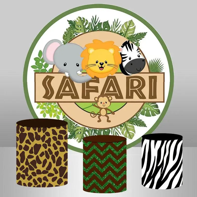 Aperturee Round Safari Green And White Themed Baby Shower Backdrop | Round Backdrop Fabric Cover | Round Party Backdrop | Rou...