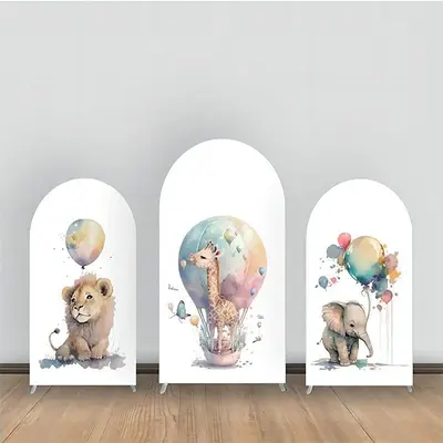 Watercolor Hot Air Balloon Animals Arch Backdrop Kit - Aperturee