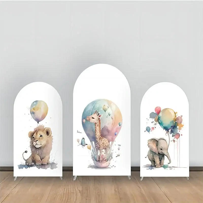 Watercolor Hot Air Balloon Animals Arch Backdrop Kit - Aperturee
