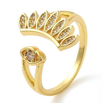 Brass Micro Pave Clear Cubic Zirconia Open Cuff Rings for Women