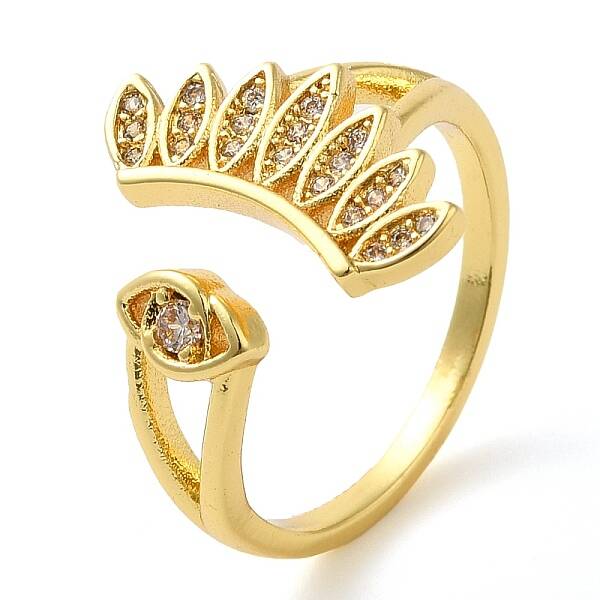 Brass Micro Pave Clear Cubic Zirconia Open Cuff Rings for Women
