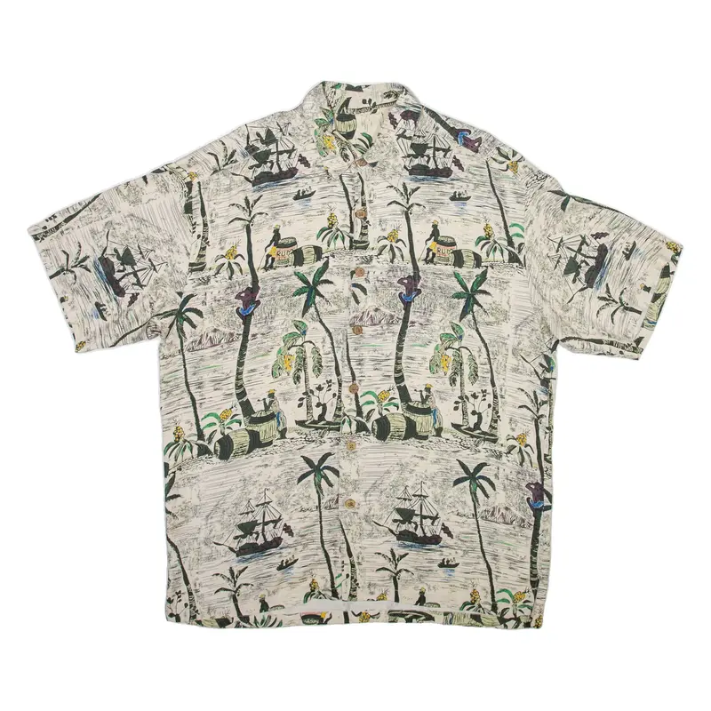 Mens Hawaiian Shirt Beige Floral L