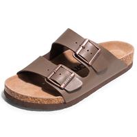 FITORY Men's Leather Sandals, Casual Open Toe Slippers, Arch Support, Adjustable Double Buckle Straps and Cork Insole , Suita...