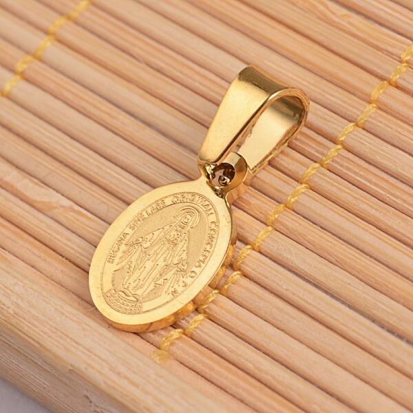 Oval with Virgin Mary & Word 304 Stainless Steel Charms