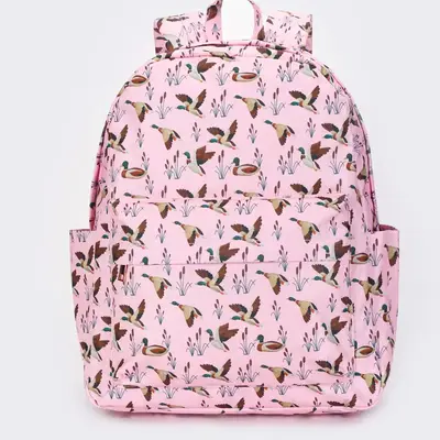 Pink Duck Print Kids Backpack