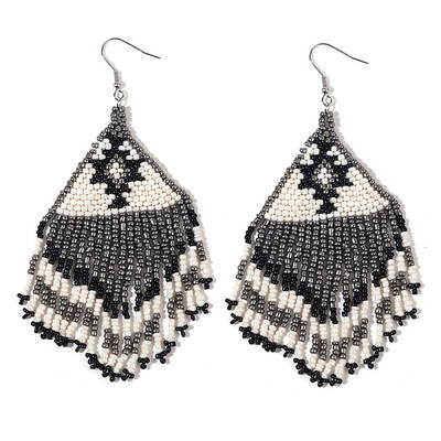 Bohemian Glass Bead Tassel Dangle Earrings for Summer Beach Vacation Gift