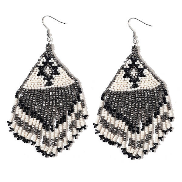 Bohemian Glass Bead Tassel Dangle Earrings for Summer Beach Vacation Gift