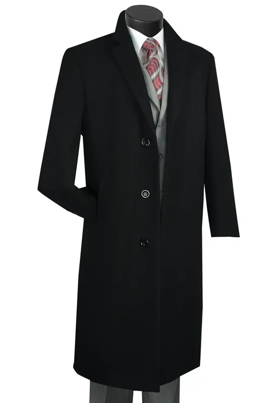 Men's Wool & Cashmere Overcoat - Full Length Black Luxury Coat