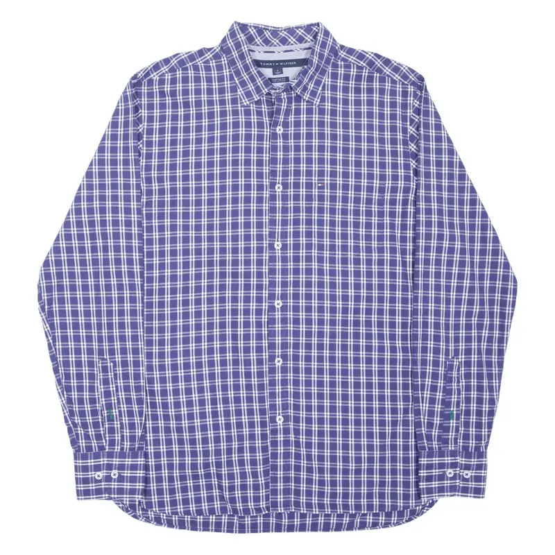 TOMMY HILFIGER Custom Fit Shirt Blue Plaid Long Sleeve Mens M