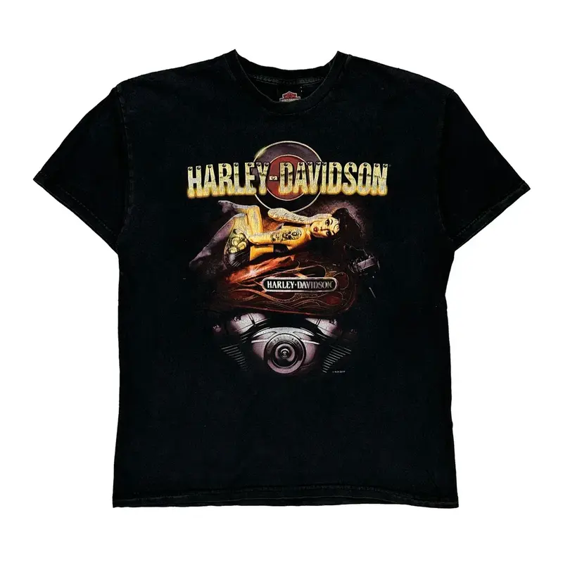 Harley Davidson Graphic T-Shirt - Large Black Cotton