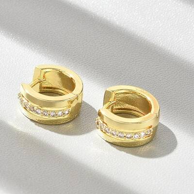 Brass Micro Pave Clear Cubic Zirconia Hoop Earrings