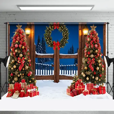 Aperturee Winter Night Xmas Trees Gift Christmas Vibe Backdrop - Aperturee