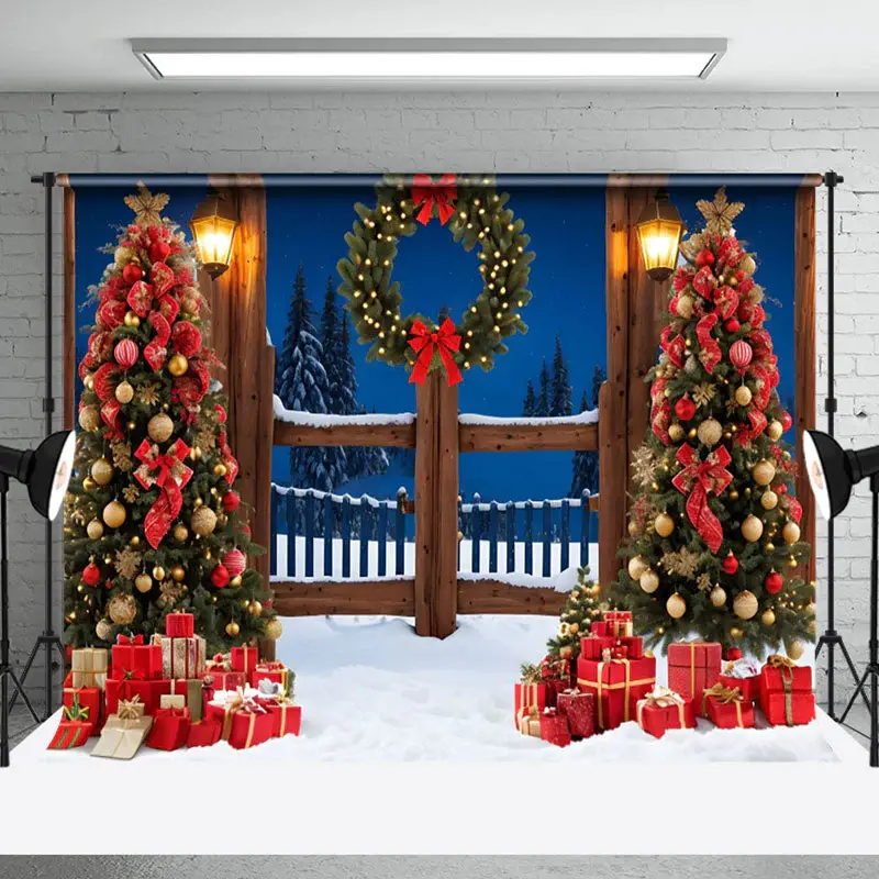Aperturee Winter Night Xmas Trees Gift Christmas Vibe Backdrop - Aperturee