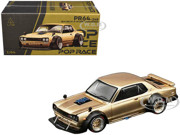Skyline GT-R V8 Drift Hakosuka RHD (Right Hand Drive) Gold Metallic 1/64 Diecast Model Car by Pop Race