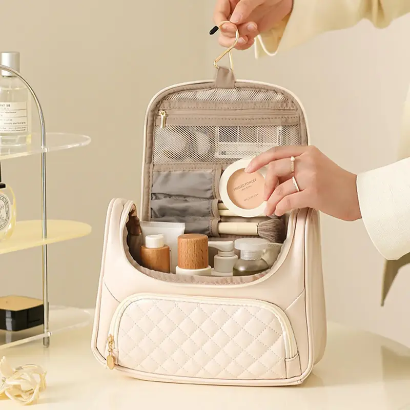 Portable Halloween Travel Makeup Storage Bag, Solid Color Multi-grid Cosmetic Bag with Zipper, Large Capacity Cosmetic Organi...