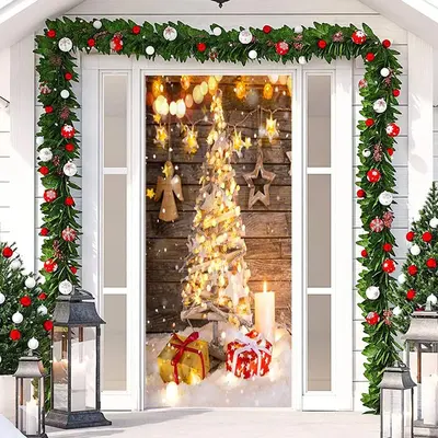 Wooden Wall Sparkle Light Tree Christmas Door Cover - Aperturee