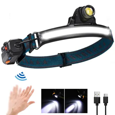 LED Headlight, USB Rechargeable Headlamp with 270° Wide Beam Headlights, Super Bright 6 Modes & Motion Sensors Sweat Proof H...