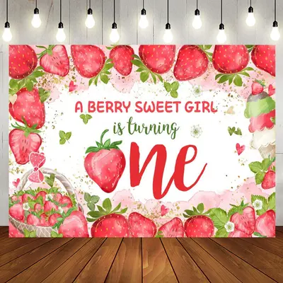 Sweet Girl Turning One Strawberry Birthday Backdrop - Aperturee