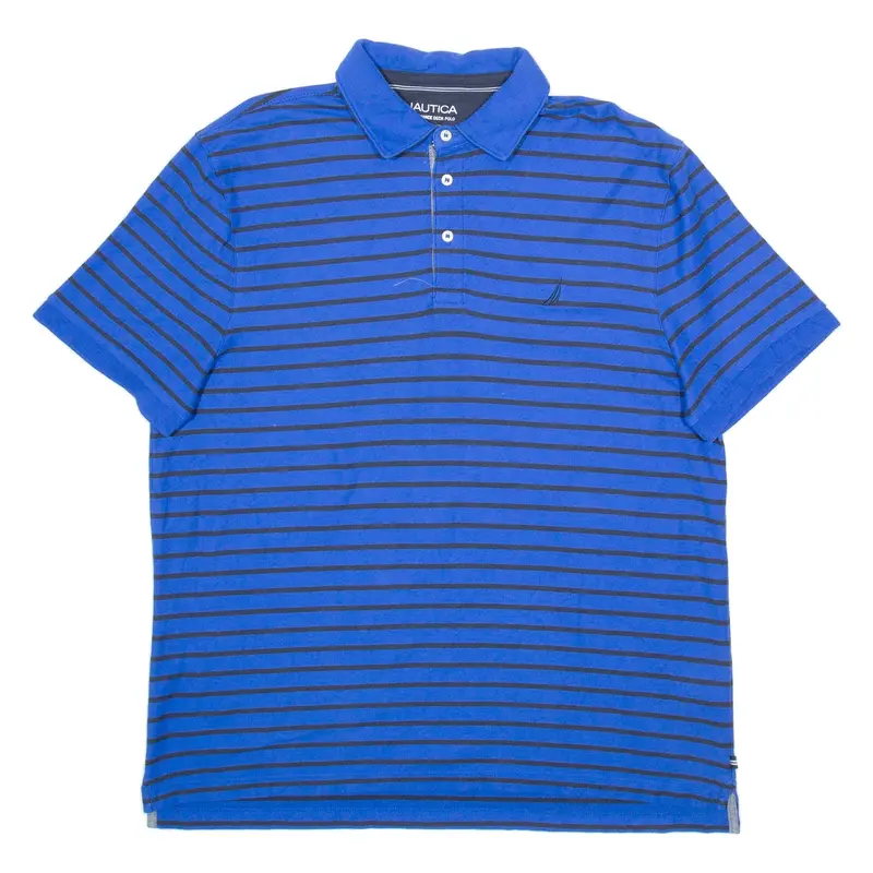 NAUTICA Mens Polo Shirt Blue Striped Short Sleeve L