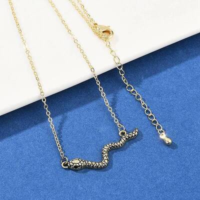 Brass Pave Black Cubic Zirconia Snake Pendant Necklaces