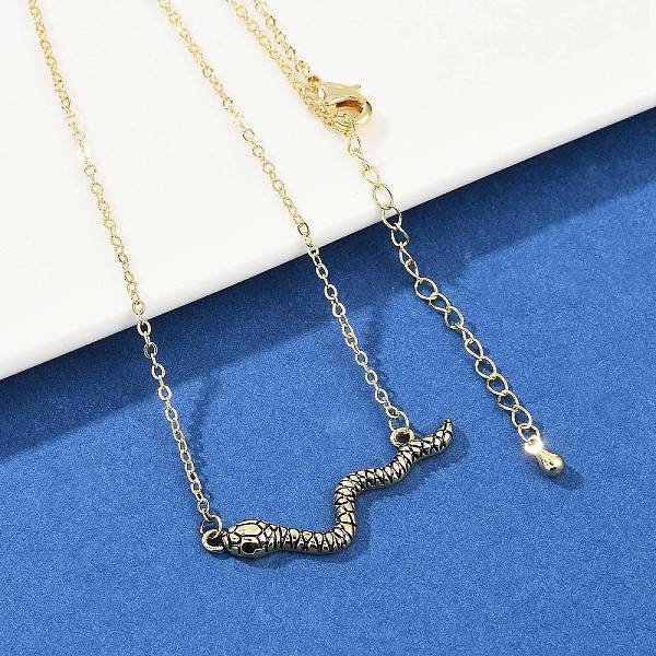 Brass Pave Black Cubic Zirconia Snake Pendant Necklaces