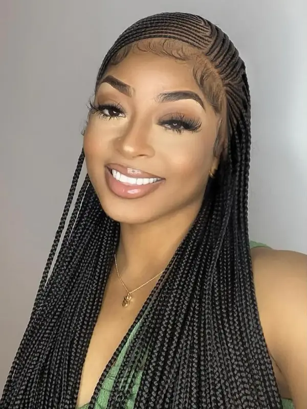 Black Full Lace Front Long-length Hand Hook Hair Lace Braiding Wig, Girlfriend Gifts, Synthetic Braided Lace Wigs with Baby ...