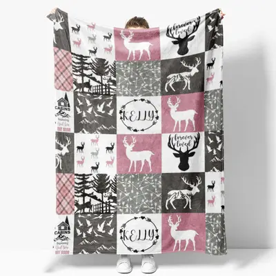 Personalized Name Elk Woodland Animal Warm Blanket - Aperturee